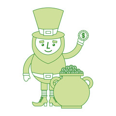 cartoon leprechaun holding gold coin and pot money st patricks vector illustration