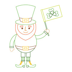 leprechaun character holding flag with clover vector illustration line color design
