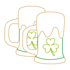 two green beer glass clover drink alcohol vector illustration line color design