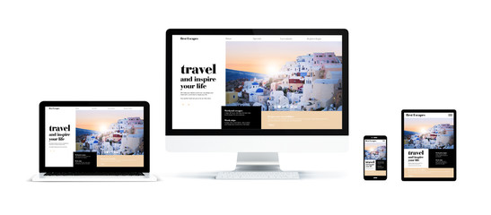 realistic devices isolated travel website