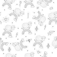 Cute seamless pattern with funny sheep. vector illustration