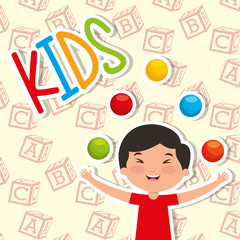 funny boy kid playing colored balls vector illustration