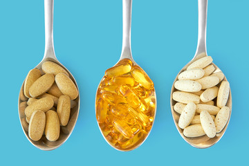 Healthy Supplements against blue background