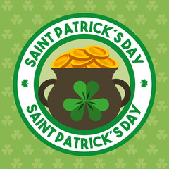 st patricks day badge with cauldron gold coins clover decoration