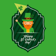happy st patricks day green label leprechaun waving flag