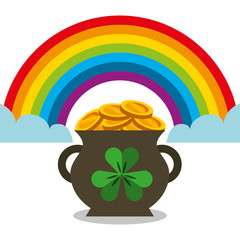 cauldron full gol coins rainbow magic vector illustration © Gstudio