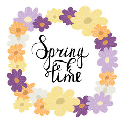 Colorful flower wreath spring lettering vector illustration
