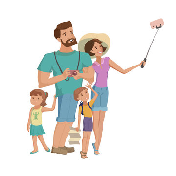 Family mother and little son selfie vector