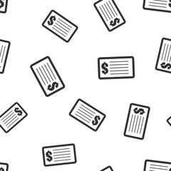 Check money seamless pattern background icon. Flat vector illustration. Check dollar sign symbol pattern.