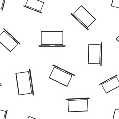 Laptop seamless pattern. Business concept notebook pictogram. Vector illustration on white background.