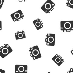 Camera icon seamless pattern background. Business flat vector illustration. Photography sign symbol pattern.