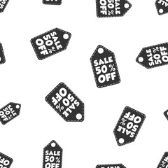 Sale 50% off hang tag seamless pattern background. Business flat vector illustration. Sale 50% off shopping sign symbol pattern.