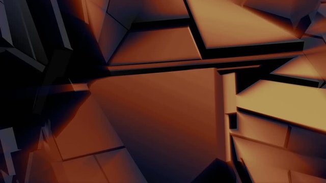 Dark golden polygonal broken shapes fluctuate seamless loop. 3D animation.