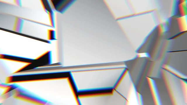 White abstract polygonal broken shapes fluctuate seamless loop. 3D animation.