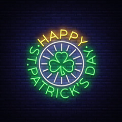 Naklejka na ściany i meble St Patricks Day Vector. Neon sign, logo, invitation symbol, greeting card, postcard. Design a neon style template for your projects. Bright night banner. Invitation to the holiday