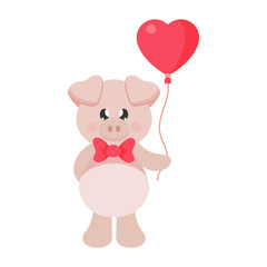 cartoon pig with tie and lovely balloons
