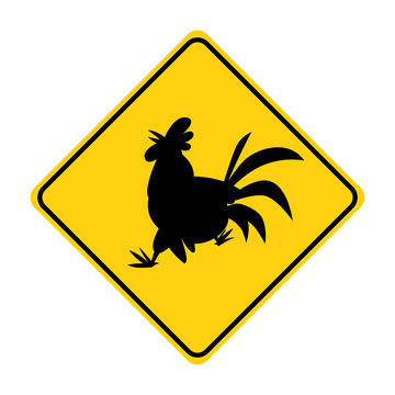 rooster silhouette animal traffic sign yellow  vector