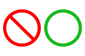 NO SIGN, YES SIGN. Crossed out red circle and green circle icons. Vector.