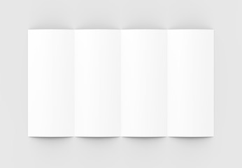 Four folded - 4-Fold - vertical brochure mock-up isolated on soft gray background. 3D illustrating.