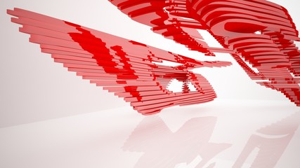 Obraz premium Abstract white and red parametric interior with window. 3D illustration and rendering.
