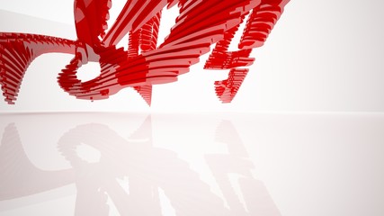 Naklejka premium Abstract white and red parametric interior with window. 3D illustration and rendering.