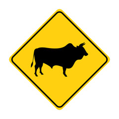 buffalo silhouette animal traffic sign yellow  vector