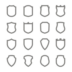 Set of monochrome icons with vector shield for your design