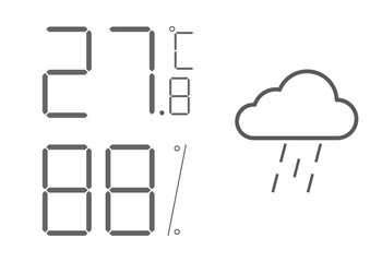Vector LCD indicator, digital thermometer hygrometer. Weather station widget, the equipment indicating temperature in degrees centigrade and relative humidity in percent. Climate monitoring equipment
