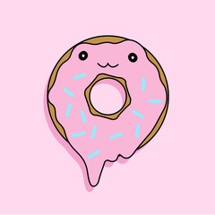 Pink donut vector graphic, kawaii doughnut illustration