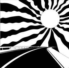 Road and sun. Vector illustration. Coloring book. Zentangle. Doodle. Black and white sample