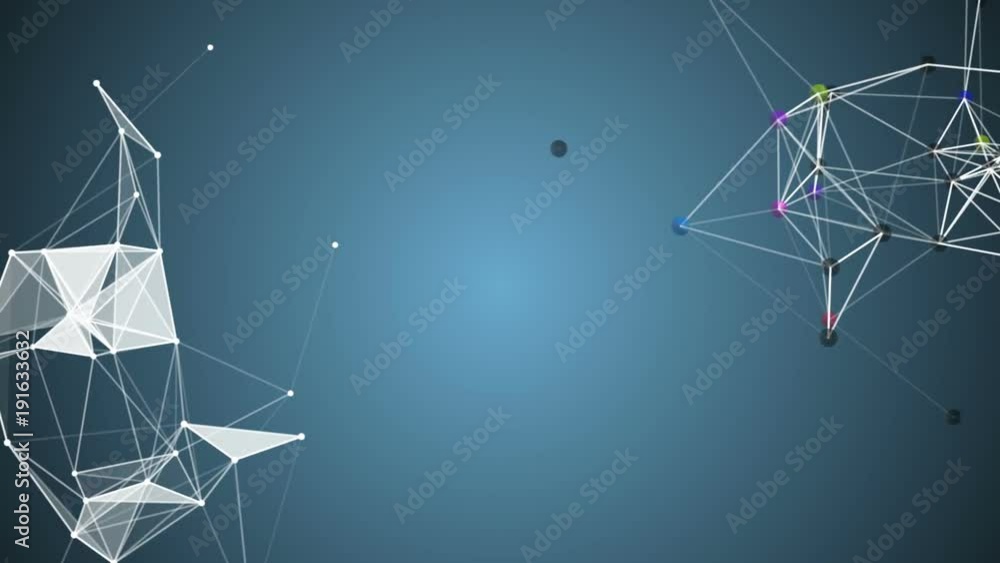 Poster structure in the corners of the screen on a blue background. Interaction of elements. Place for text. cinematic plexus background. seamless loop.