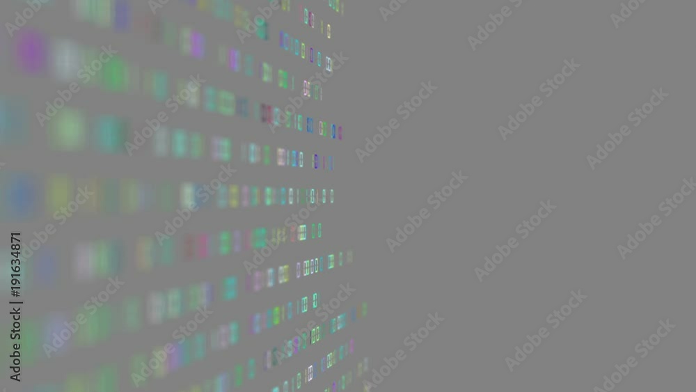 Poster multi-colored numbers transmit a binary code code to the center of the screen. the gray background. 