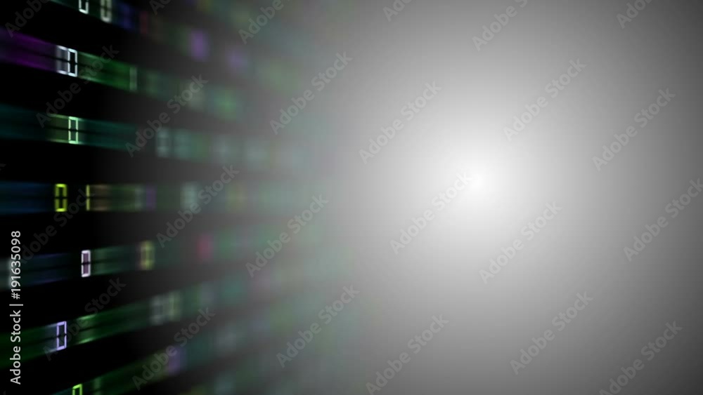 Poster multicolored rays transmit a binary code code to the center of the screen . depth of field . place f