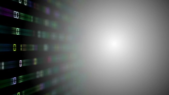 multicolored rays transmit a binary code code to the center of the screen . depth of field . place for text .events programmers. cinematic background.