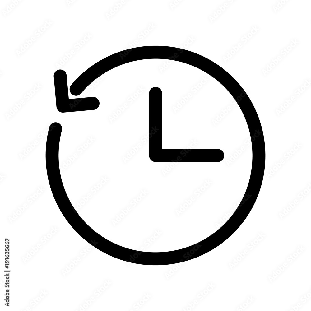 Poster clock icon with arrow as a time shift. outline modern design element. simple black flat vector sign 
