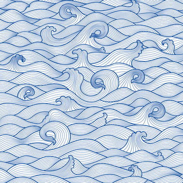 Pattern Monotone Blue Sea Waves