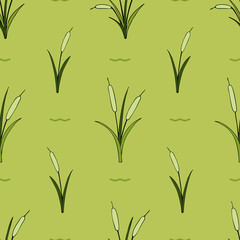 Bright flower seamless pattern with green cane.