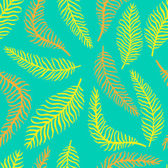 Bright flower seamless pattern with yellow and orange fern.