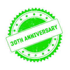 30th Anniversary green grunge stamp isolated