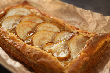 Delicious pear tart, closeup