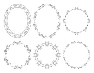 oval and round floral vector frames with flowers