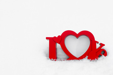 love red heart in the snow love Valentine's day background texture wedding card invitation