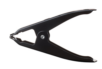 Side view of black metal spring clamp