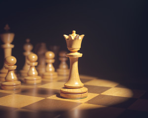 The queen in highlight. Pieces of chess game, image with shallow depth of field. © ktsdesign