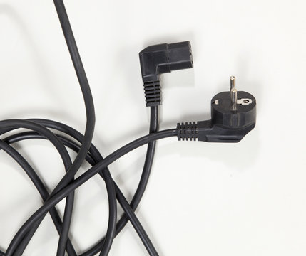 the wire from the computer on white background