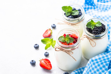 Fresh homemade yogurt with berries