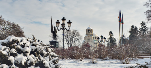 Aleksander Nevski Cathedral Winter Sofia Bulgaria - obrazy, fototapety, plakaty