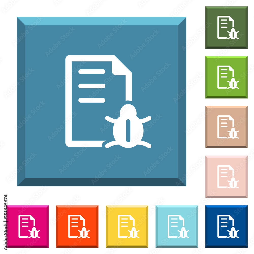 Aufkleber bug report white icons on edged square buttons