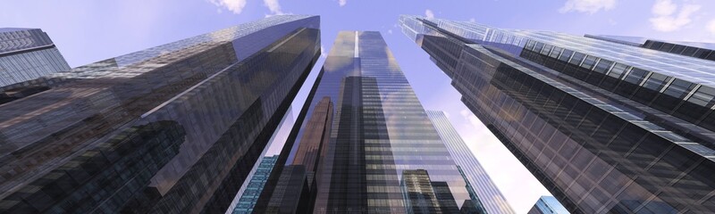 Fototapeta na wymiar Panorama of modern high-rise buildings, skyscrapers view from below 