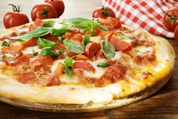 Italian Pizza Margherita with Mozzarella and Basil